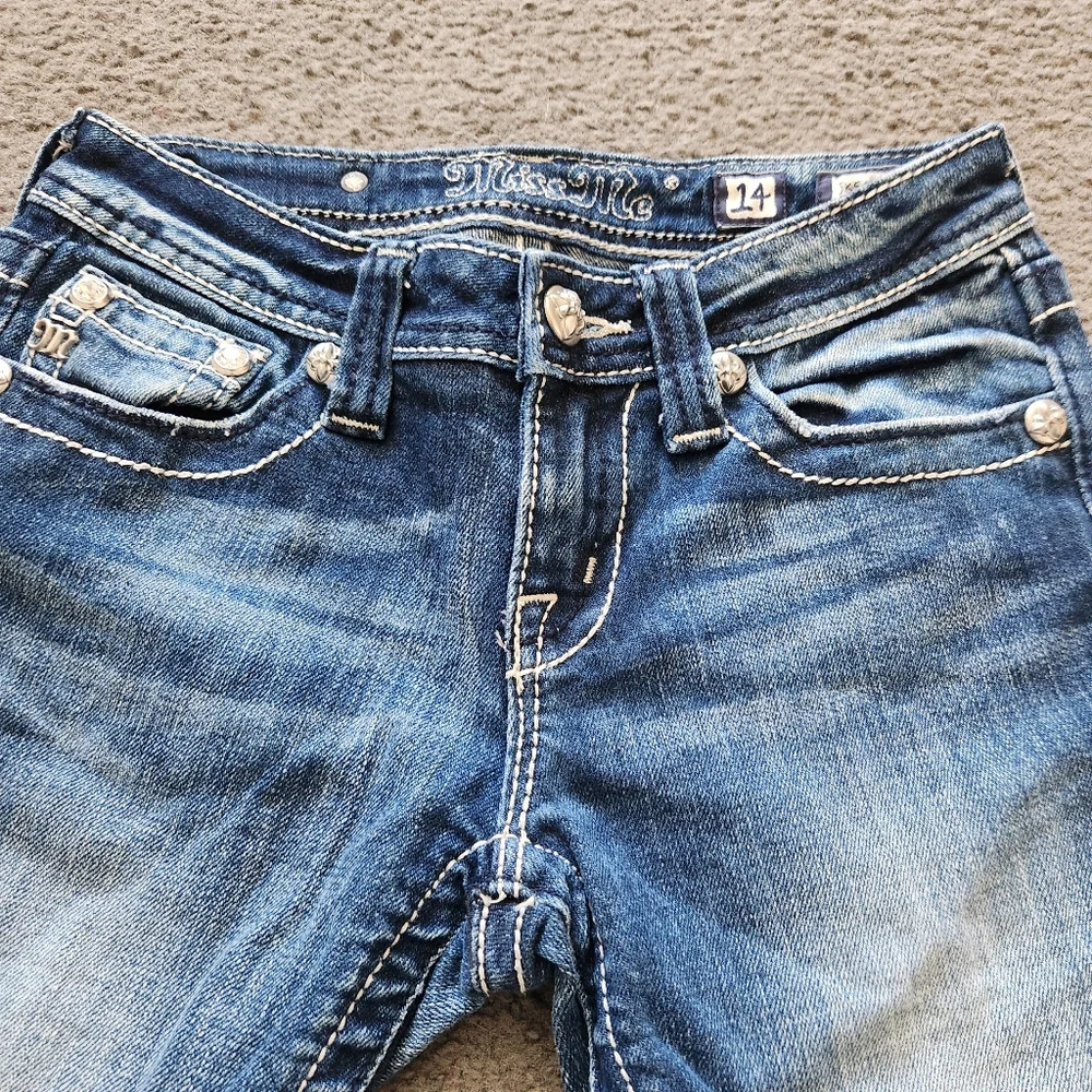 MISS ME Women's Bermuda Shorts Size 14 Blue Denim Cutoffs Rhinestones Bling - Picture 12 of 12